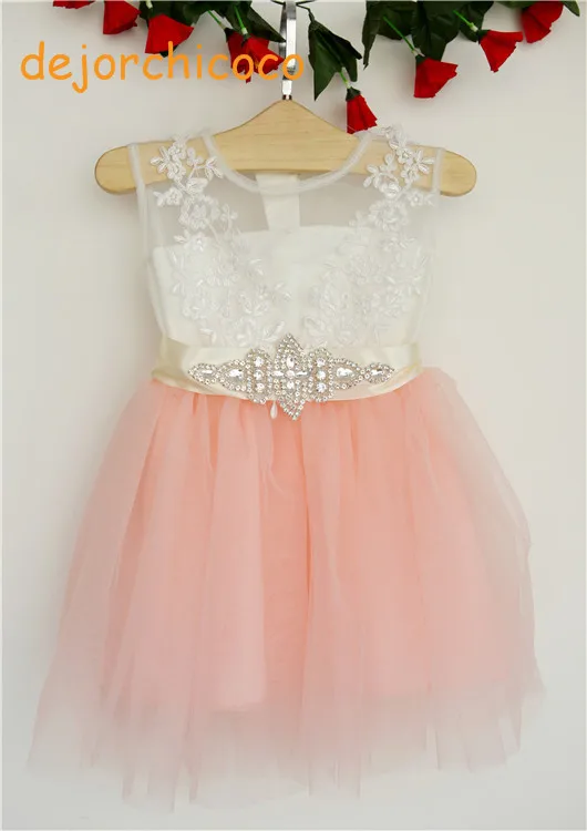 

flower girls summer party lace dancing tank Dress Crystal sash belt Baby princess birthday lace ball gowns dress [dejorchicoco]