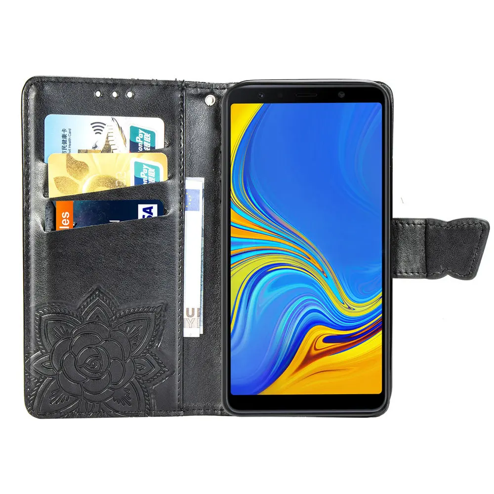 Butterfly Flower Embossed Book Leather Phone Case for Samsung Galaxy J4 Plus J6 2018 J2 Core Note 9 Flip Wallet Cover With Strap