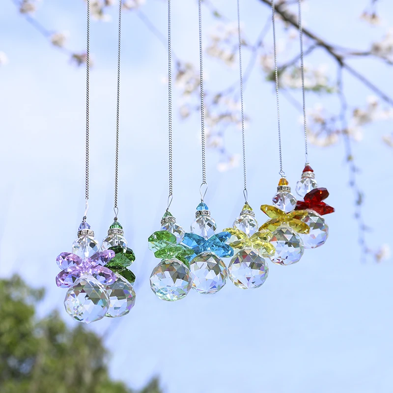 H&D 7pcs Crystal Angel Suncatcher Clear Crystal Ball Prism Window Hanging Sun Catcher Home Garden Decor Christmas Tree Ornaments