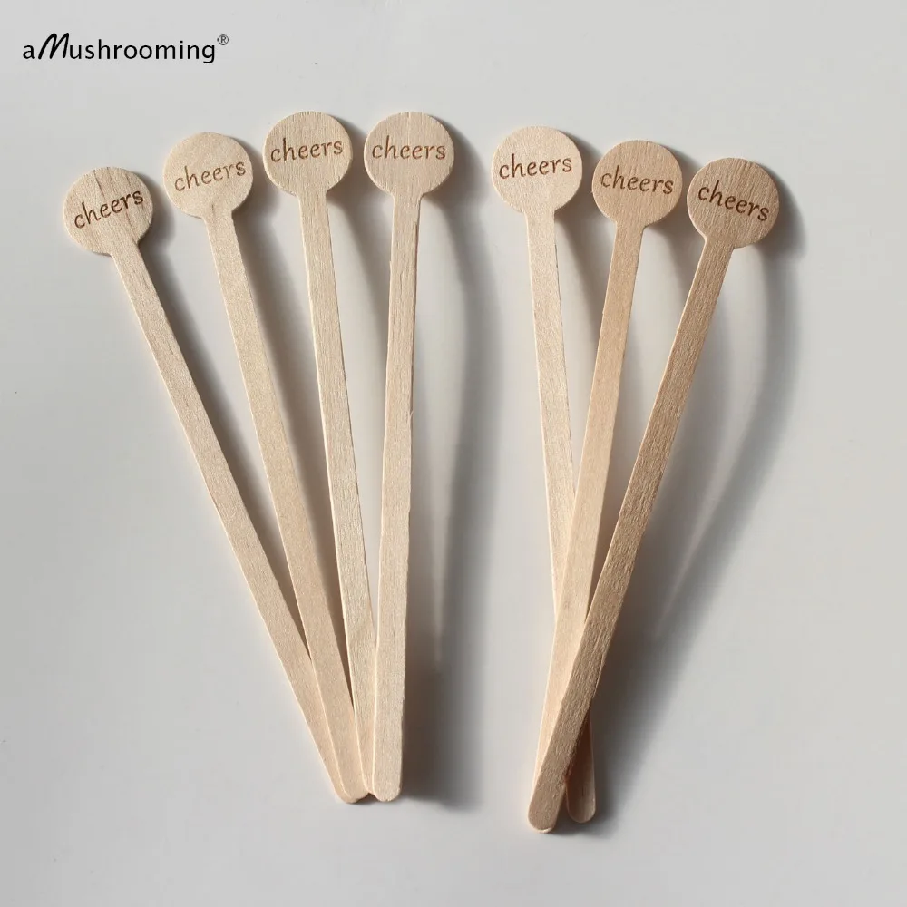 

100 Cheers Script Drink Stirrers Custom Monogram Wooden Drink Swizzle Sticks, Personalized Wedding Drink Stirrers, Bridal Shower