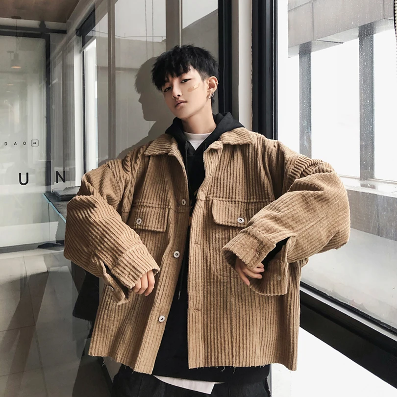 2019 Men's Corduroy Fabric Coats Streetwear Brand Bomber Jackets Fashion Outerwear Grey/red/khaki Color Windbreaker Size M-XL