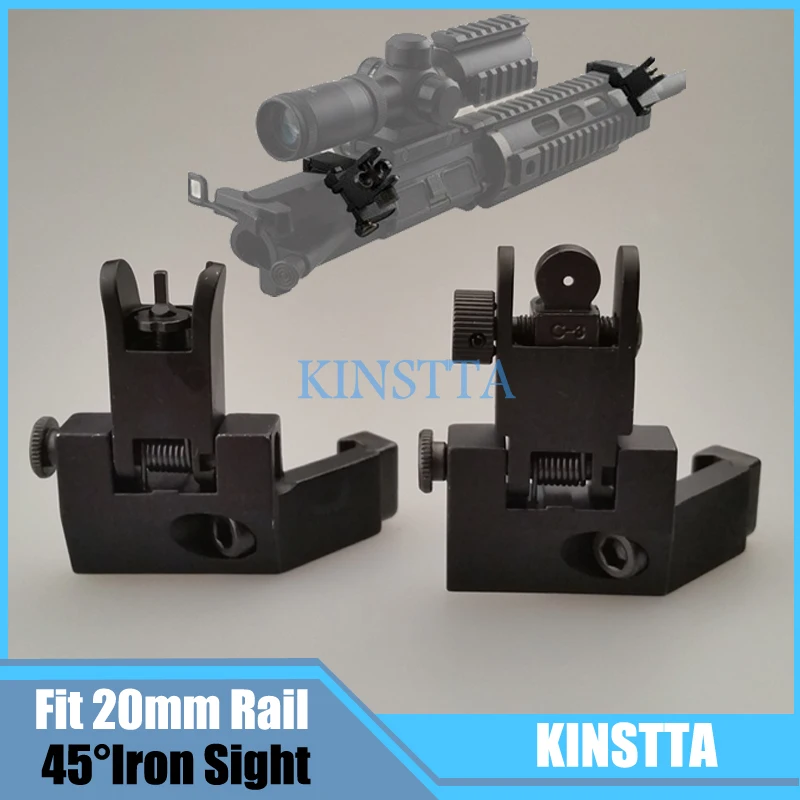 

Hunting Tactical AR15 Airsoft Front and Rear flip up 45 Offset Degree Rapid Transition Backup Iron Sight Fit 20mm Picatinny rail