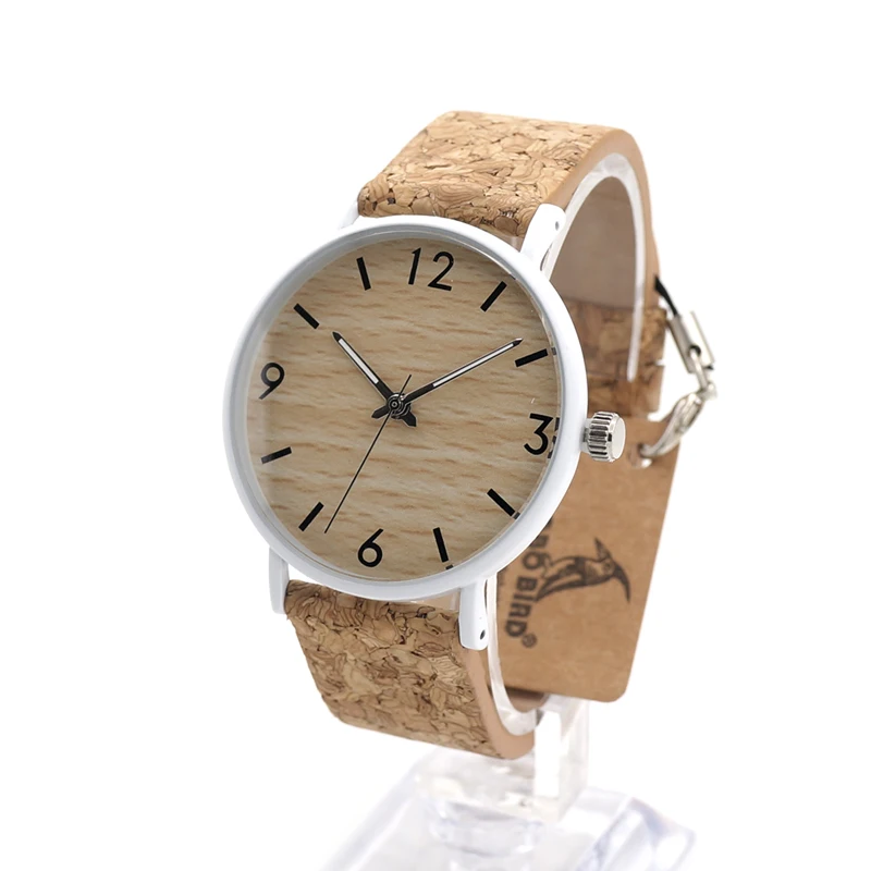 BOBO BIRD Luxury Men Watch Wood Quartz Watches Cork Strap Quartz Wristwatches relogio feminino C-E18