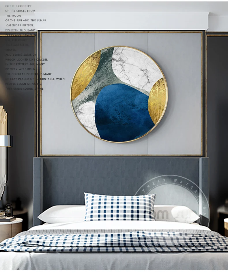 Скандинавском стиле синий n Золотой блок живопись круг плакат печать моды стены искусства Куадрос для гостиной спальни уникальный домашний декор
