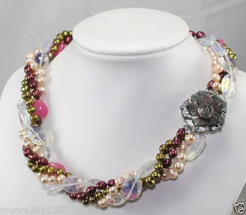 

Miss charm Jew.694 Beautiful Multicolor freshwater pearl moonstone a twist necklace