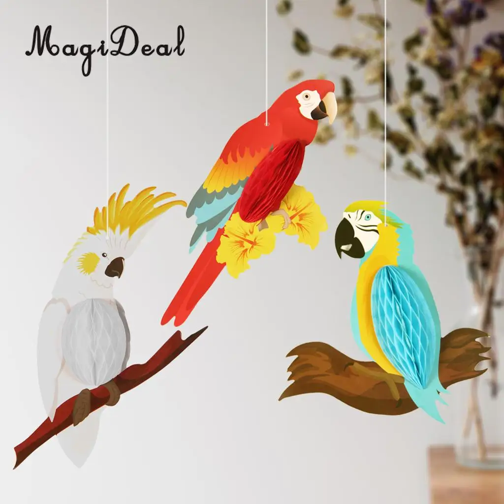 3 pieces Rainbow Hanging Room Parrots Decor Kids Tropical Party Wall