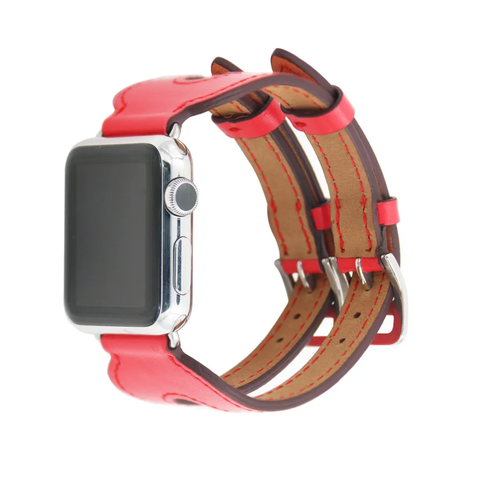 Double Buckle Leather Cuff Strap Classic Genuine For Apple Watch Iwatch