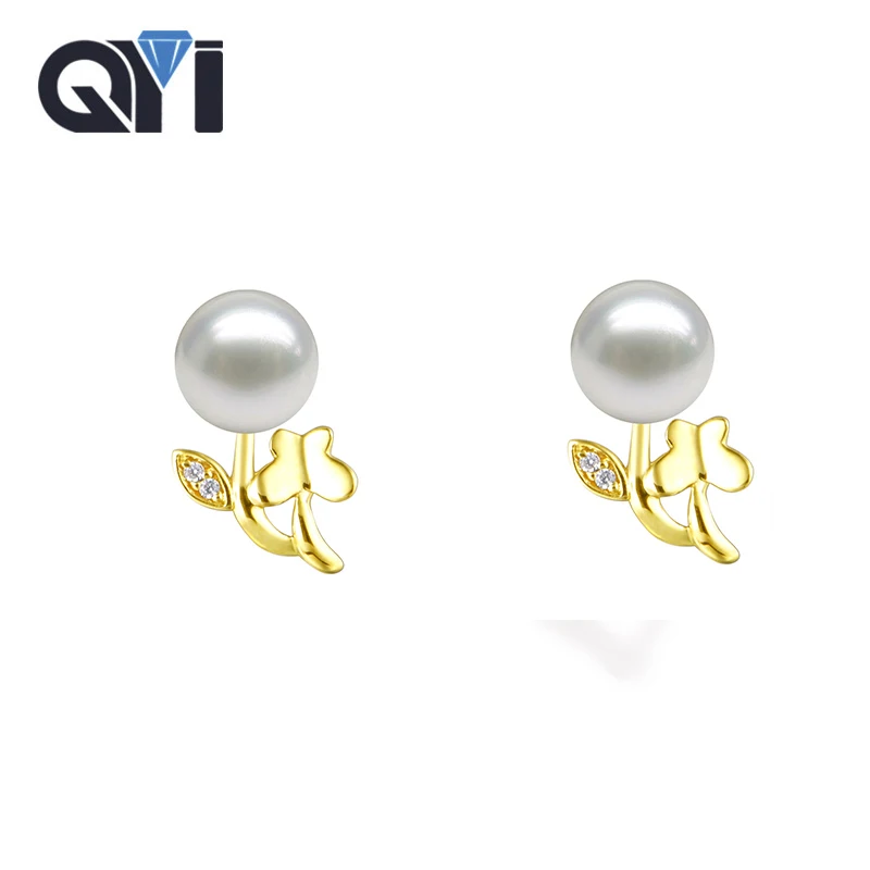 

QYI 18K Yellow Gold Diamond For Women Pearl Earrings Natural Fresh Water Pearl Women Earrings High-end jewelry customization