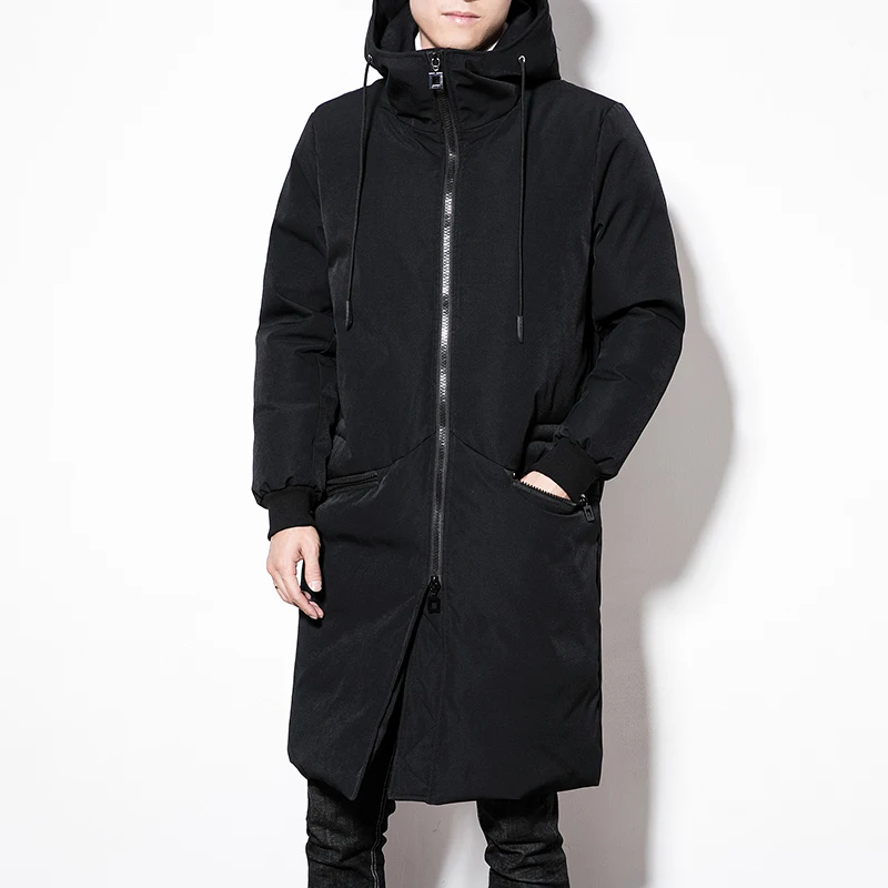 

Solid Black Men's Casual Warm Loose Coat 2018 Mid Long Parka Homme Kurtka Zimowa Men's Hooded Jacket Coat Plus Size 5XL