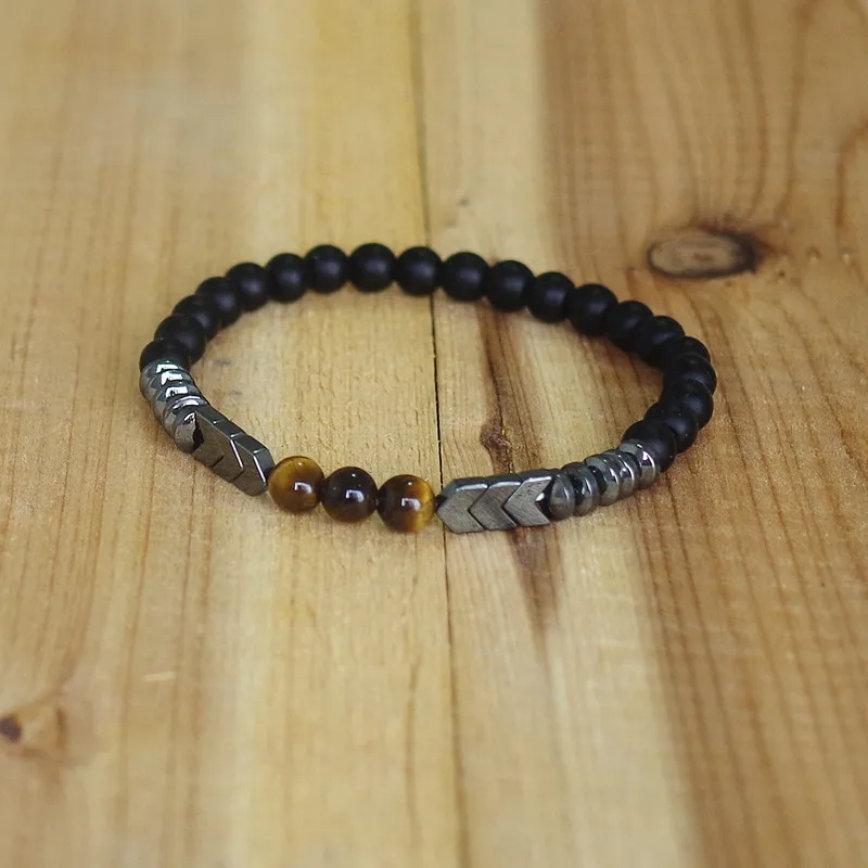 Trendy Natural Matte Black Onyx Tiger Eye Beads Strand Bracelet Arrow Hematite Stone Bracelet Men Best Gift Buddha Jewelry