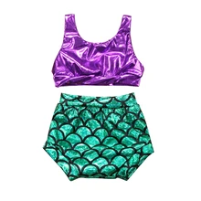 Детские для маленьких девочек летние костюмы из двух предметов Топы+ Шорты с высокой талией купальники бикини ванный комплект купальник