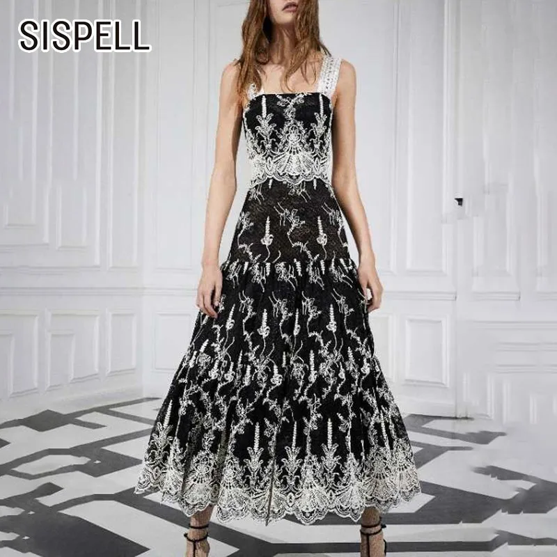 SISPELL/женские платья длиной до щиколотки с вышивкой ремень плечом и открытой