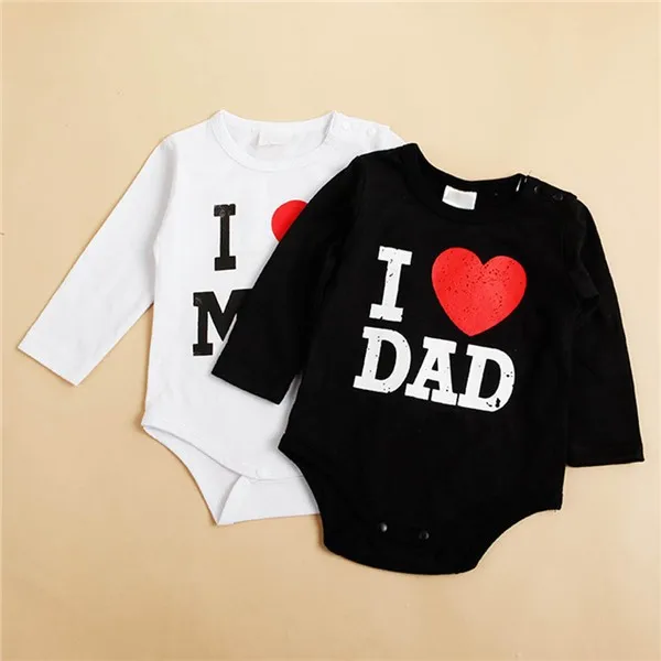 Комбинезон с надписью «i love mom/DAD»; Одежда для новорожденных Ползунки menina; длинный комбинезон для мальчиков; детская рубашка с рукавами для девочек