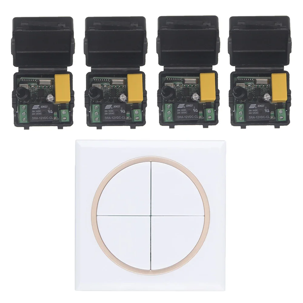 

220V 1 CH 1CH RF Wireless Remote Control Switch System For Ceiling LED Bulb Light Strips,Mini Receiver + 4CH 86 Wall Transmitter