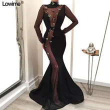 Иллюзия с длинным рукавом платья знаменитостей красная ковровая дорожка платья Русалка с высоким воротом без спинки vestido de festa с цветами