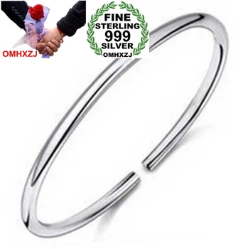 

OMHXZJ Wholesale fashion jewelry classic round ring woman man kpop star Fine 999 Sterling Silver opening bracelet Bangles SZ11