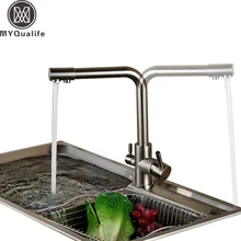Brand NEW Kitchen Sink Faucet Pure Water Filter Drink Mixer Tap Dual Handles Two Spout Brushed Nickel Finish