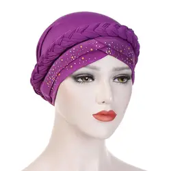 Новый монохромный одиночный хлыст точка бурения тюка крышка молочного шелка индийский головной убор шапочки под хиджаб тюрбан, головной