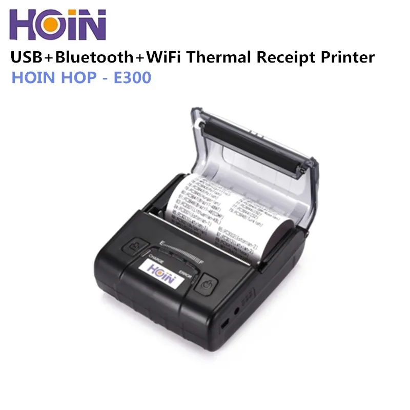 

HOIN HOP-E300 80mm Thermal Printer USB/Bluetooth/WiFi Thermal Cash Receipt Printer POS Instrument 2500mAh Li-ion Battery Printer