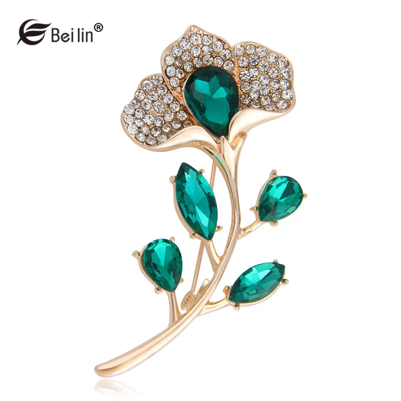 BEILIN New Brand Brooch Rose Gold Color Crystal Rhinestone Flower