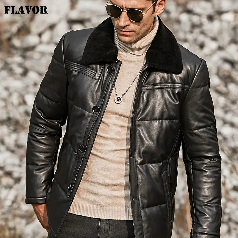 Youllyuu Mens Genuine Leather Hooded White Duck Down Coat Lambskin Leather  Motorcycle Biker Jacket Coat Black S at  Men's Clothing store