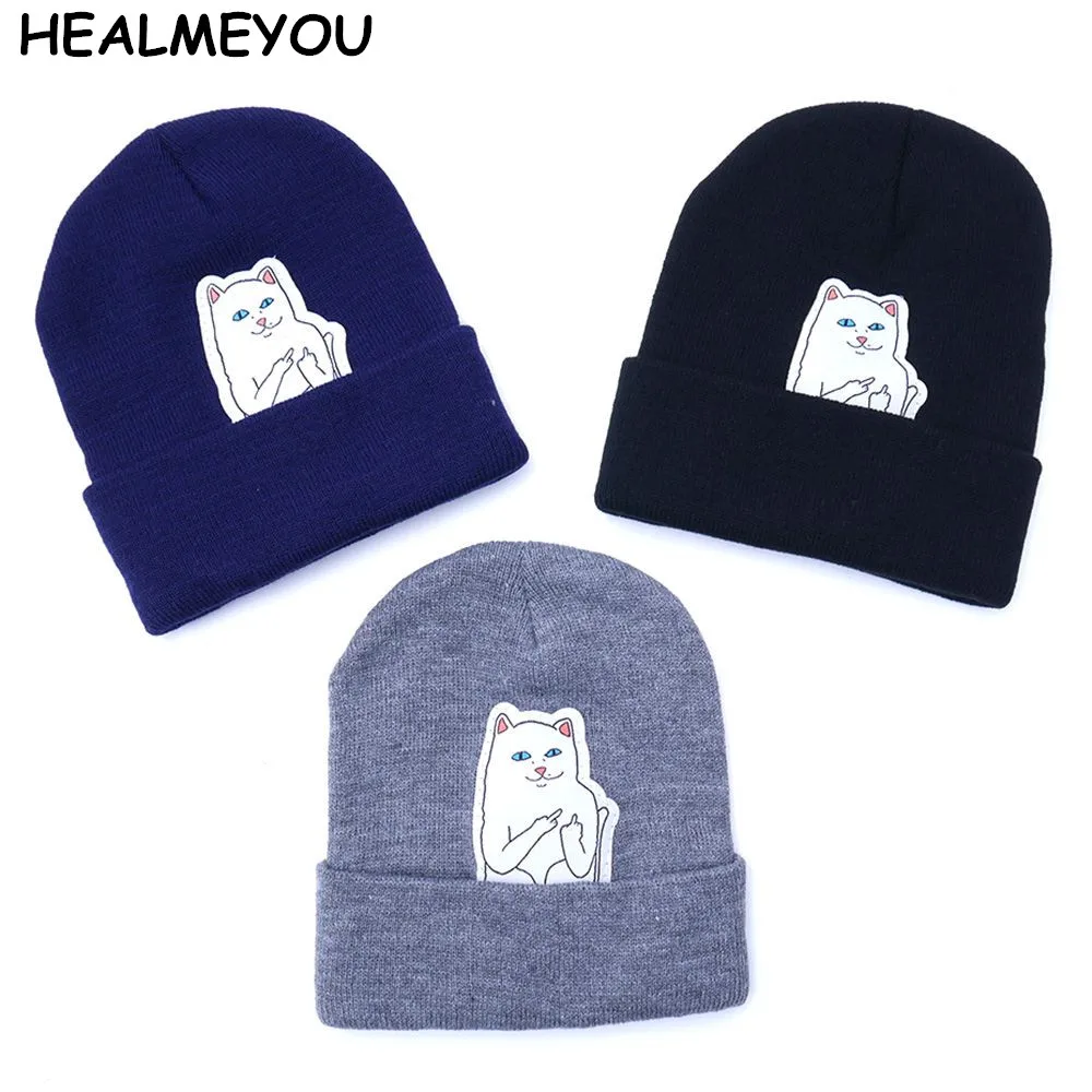 

Cat Erect Middle Finger Hat Winter Couples Wool Hats Fashion Cotton Women Warm Head Hats Knitting Hats