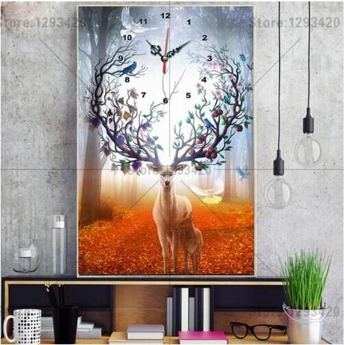 

5D diy diamond Painting Elk & clock Cross Stitch full drill square resin rhinestone diamond embroidery mosaic picture home decor