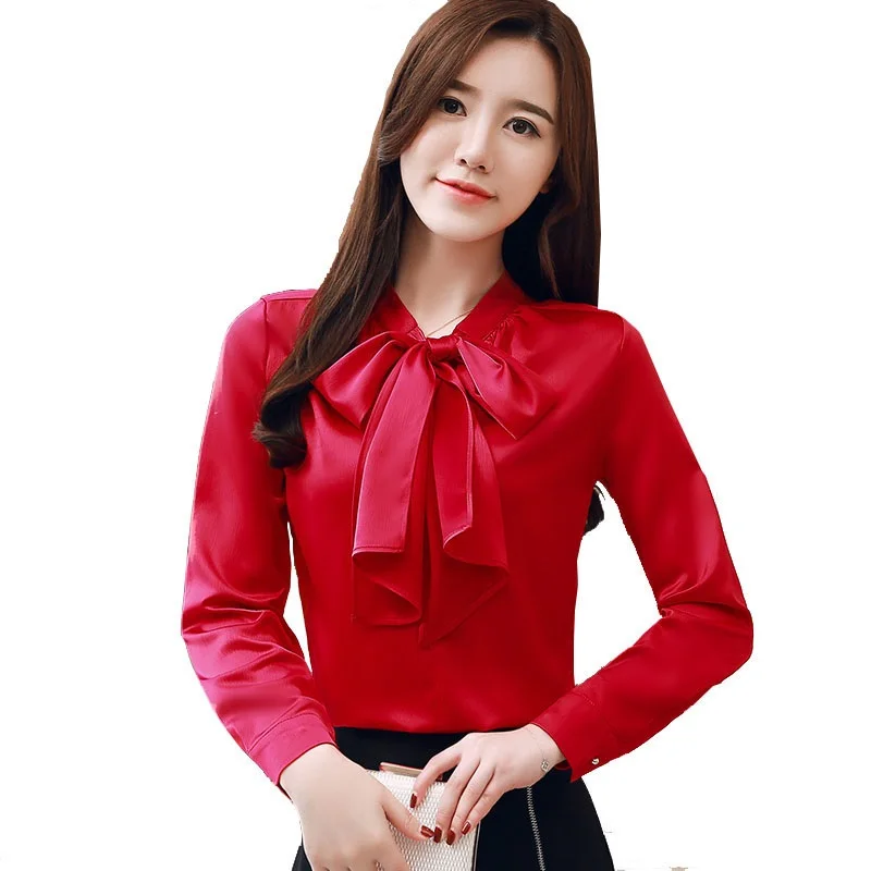 

Spring fashion ladies elegant soft shirt 2019 new arrival professional work bow long sleeve formal women blouse