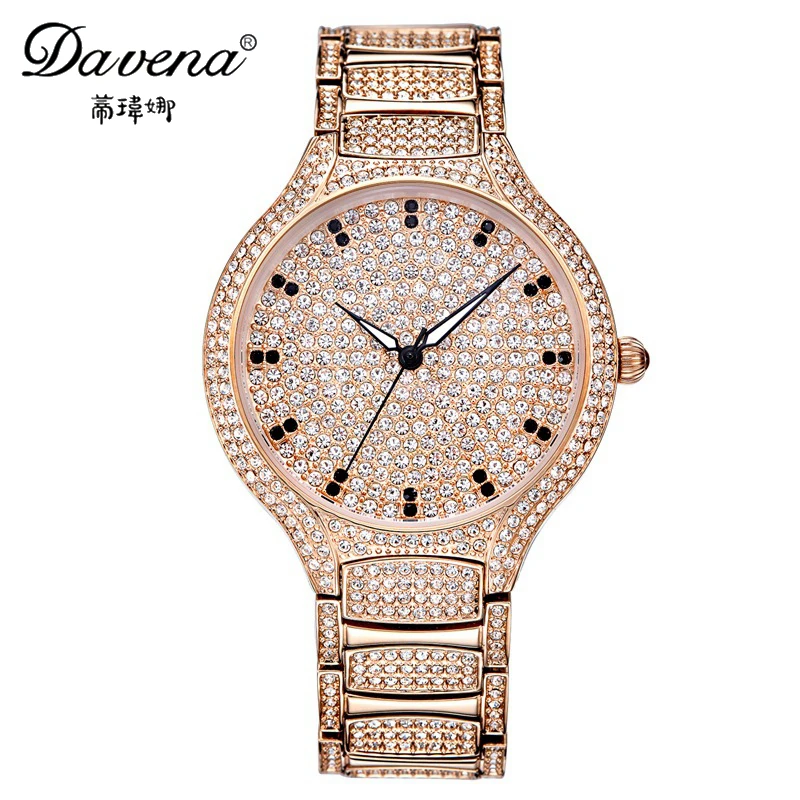 

New Women dress luxury watches full crystal rhinestone wristwatch Fashion casual quartz watch Original Davena 60982 clocks hour
