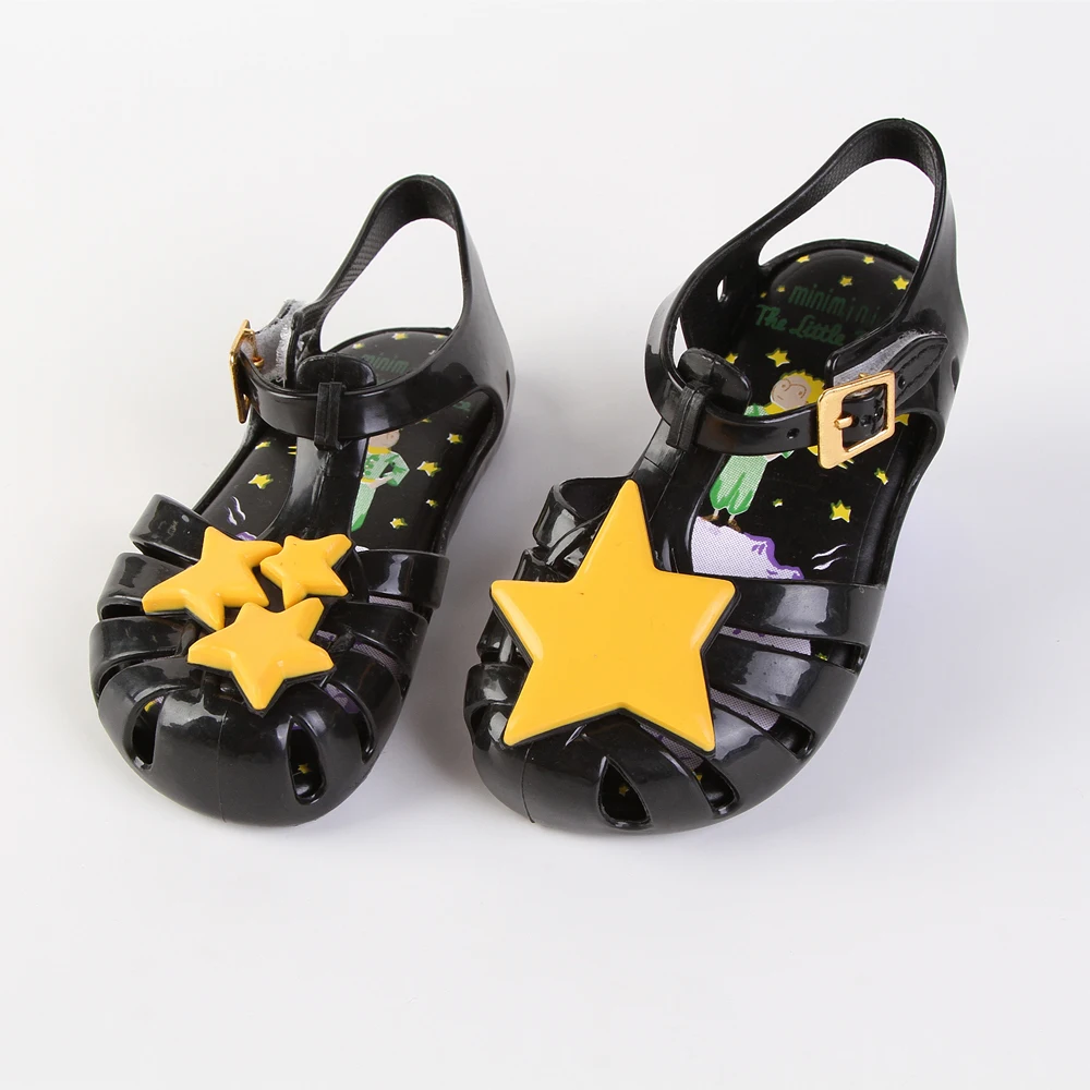 

2019 Hot sale New Style Little Prince Stars Girls Sandals Baby Shoes Jelly Soft Insole Shoe Blue Black Color 12.5-15cm