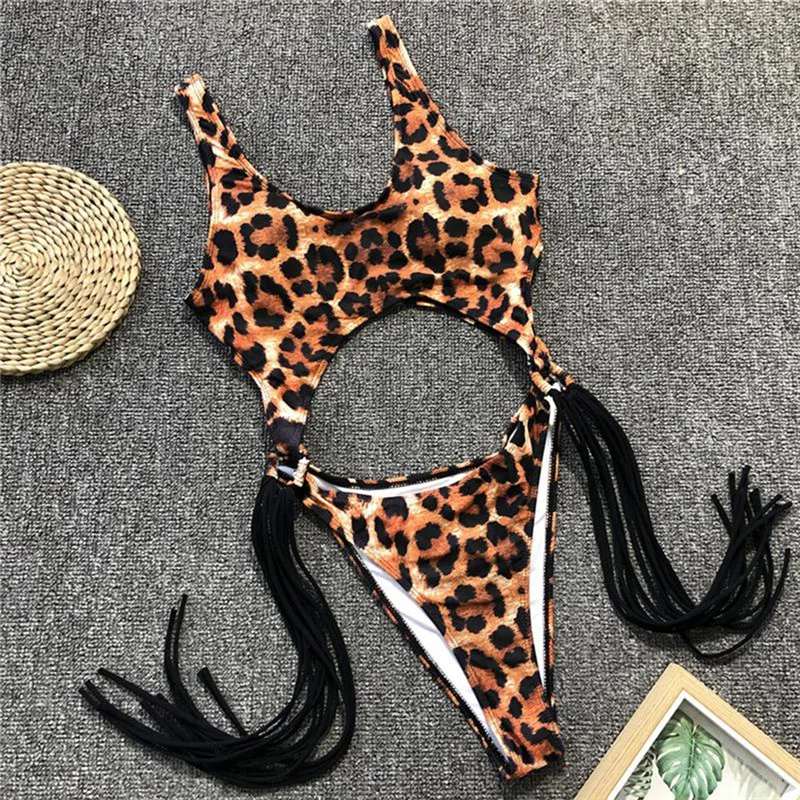 

Sexy 2019 Lady Swimsuit Bikini Push Up High Waist Tassel Bikini One Piece Swimsuits Thong Back High Cut Leopard Brazilian Swim