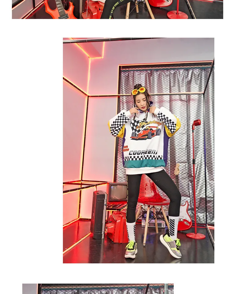 2019 новые женские пальто, толстовки гонки печатных Смешные письмо лоскутное толстовки Верхняя одежда Пальто уличная хип хоп танцы
