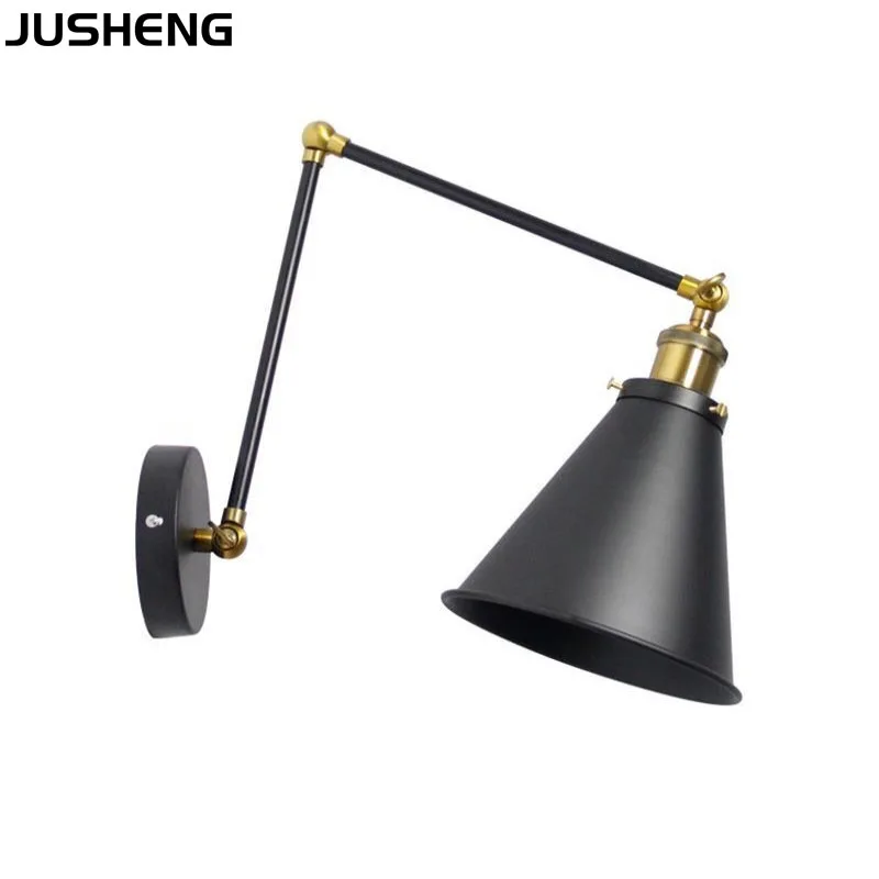 JUSHENG E27 LED bulb retro wall lamp bedroom bedside restaurant cafe telescopic folding rocking chair mirror front wall lamp