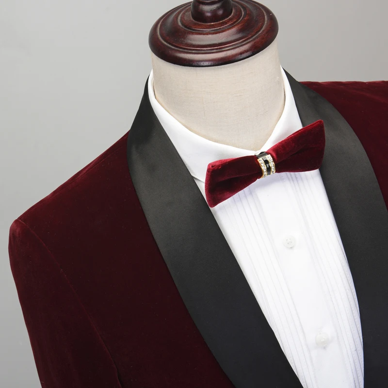 Velvet Suit Wedding Suit for Men Wine Red Marriage Groom Tuxedo Costume Homecome Shawl Lapel Blazer 2 Pieces Terno Masculino 