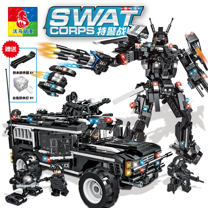 

2019 New Arrival 1077PCS SWAT City Police Warrior Armored Vehicle Robot Building Blocks LegoINGLYS Toy For Children Boy Gift
