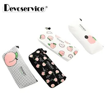 

1Pc New Cute Peaches Canvas School Pencil Cases Stationery Pencilcase Kawaii Pen Bag Pouch For Girls Pencil Case School Supplies