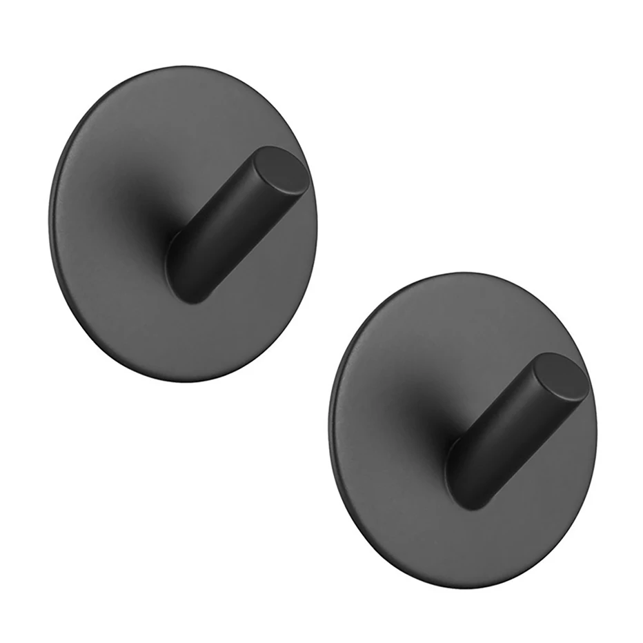 2PcsStrongHeavyDutyAdhesiveHooksBlackBrushed304Stainless
