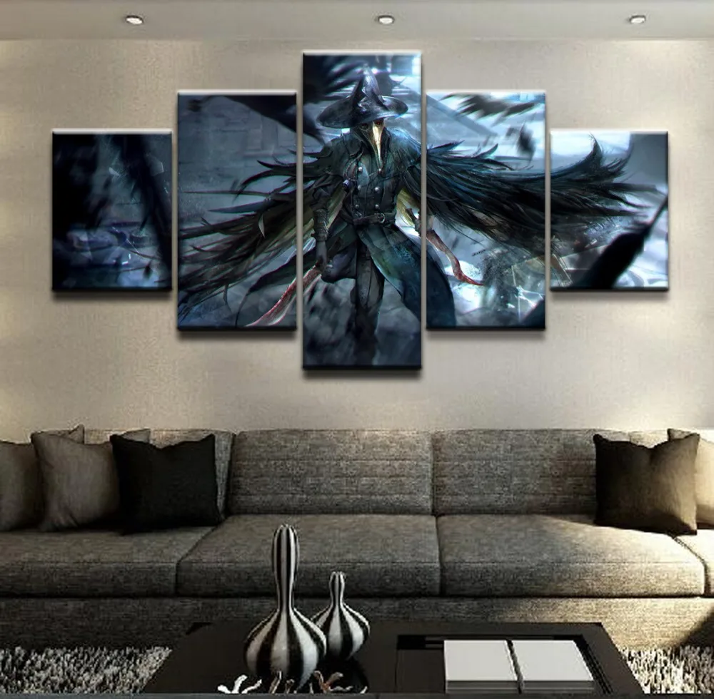 Wall Canvas Art Poster Frame Room Home Decor 5 Pieces Bloodborne Crow Dagger Warrior Pictures Painting Modern HD Printed Photo