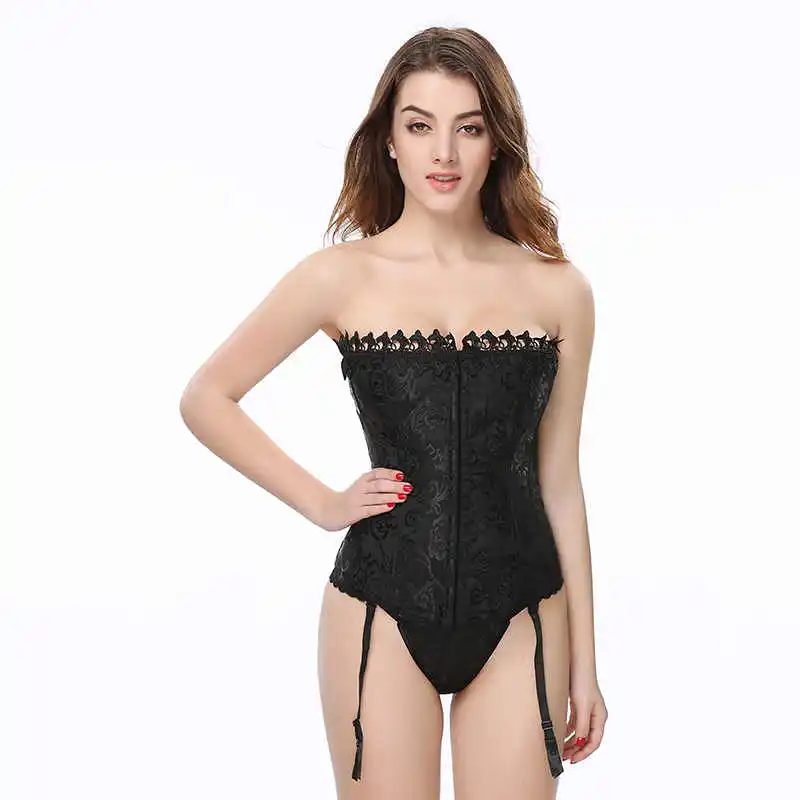 Wholesale Elegant Black Sexy Overbust Corset Corsets and Bustiers Lace Corpete Corselet Women