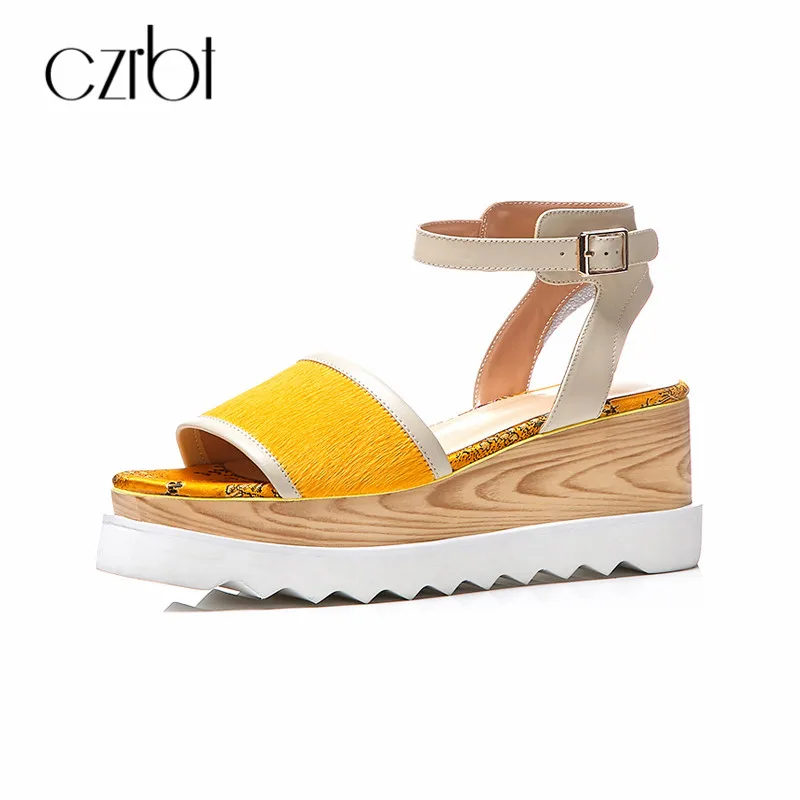 

CZRBT 2018 Handmade Kid Suede leisure Buckle Strap High Platform 8cm Flatform Shoes Mixed Colors Open Toe Wedges Women Sandals
