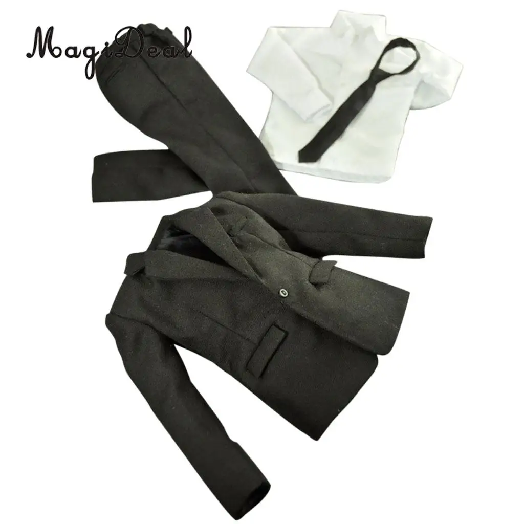 Cool 1/6 Scale Fabric Black Suit Full Set for 12 Inch Male Action Figure Body Dolls Clothes Accessory Toy