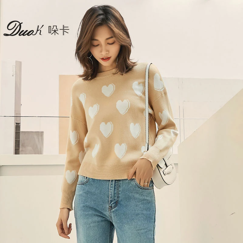 Autumn Winter Women Warm Sweater Heart Knit Pullover Sweaters Fashion Sweet Jumper Thick Winter female Sweater CGM18186 Autumn Winter Women Warm Sweater Heart Knit Pullover Sweaters Fashion Sweet Jumper Thick Winter female Sweater CGM18186