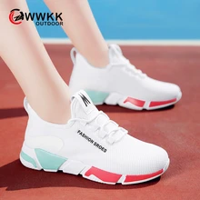 WWKK/женские кроссовки; новые спортивные легкие Прогулочные дышащие сетчатые туфли на плоской подошве со шнуровкой; женские кроссовки