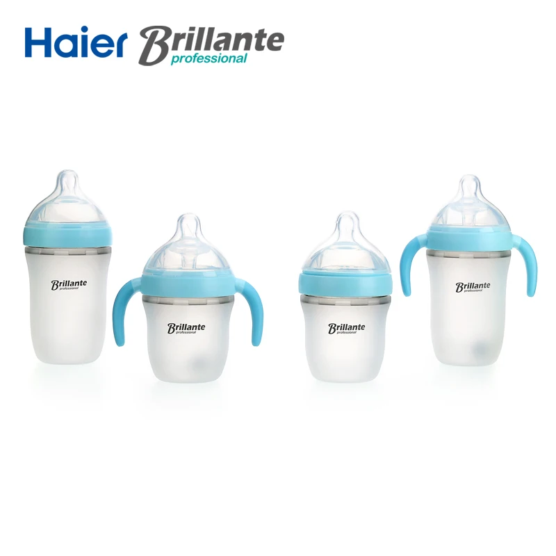 

Haier Brillante Baby silicone Bottle Feeding Blue 240ml(8oz) 150ml(5oz) baby milk feeding Silica Gel bottle with handle