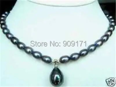 

Free Shipping>>7-9mm Black Akoya Pearl Necklace Shell Pearl Pendant
