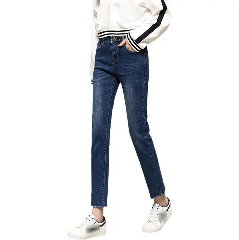 Dunayskiy Для женщин Весна Обычная Повседневное Стиль прямые джинсы тонкий Высокая Талия полной длины женские штаны для девочек - Цвет: Dark Blue