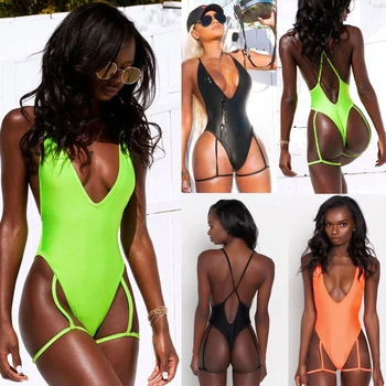 

Summer Sexy One-Piece Women V-neck Swimsuit Bandage Bikini Push-up Padded Backless Monokini Bathing Swimwear Beachwear Costumes