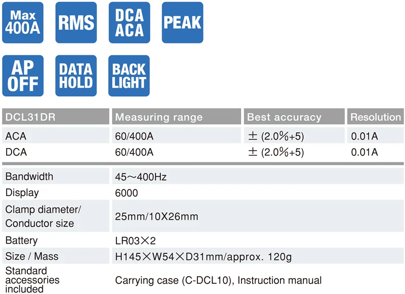 Мини-мультиметр Sanwa DCL31DR DC/AC RMS; цифровой амперметр 400A