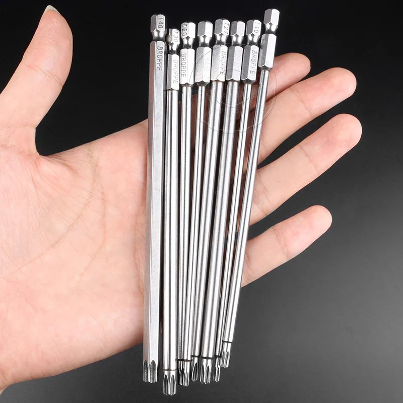 

1 Set 8 Pieces Magnetic Torx Screwdriver Bit S2 Steel 1/4" Hex Shank 100mm Long