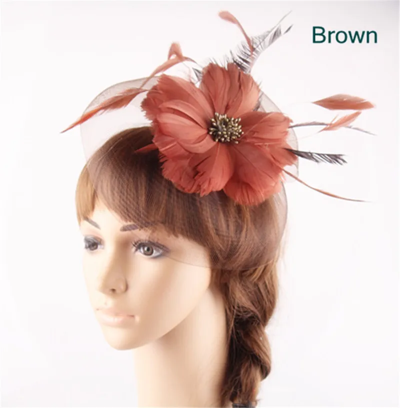 Оранжевый цветок перо Fascinators Hat кринолин свадебные шляпа гребень для волос с Royal Race вечерние перо головные уборы несколько цветов